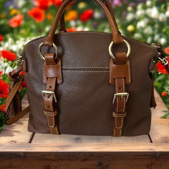 Dooney & Bourke Bristol Brown Italian Pebbled Leather Satchel & Shoulder Bag